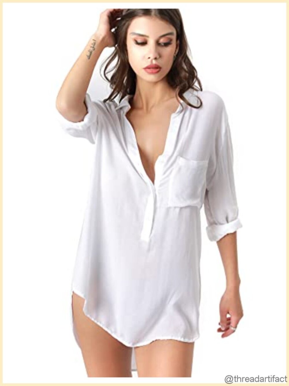 Womens Soft V-Neck Button Down Sleepshirt Oversized Swim Coverup